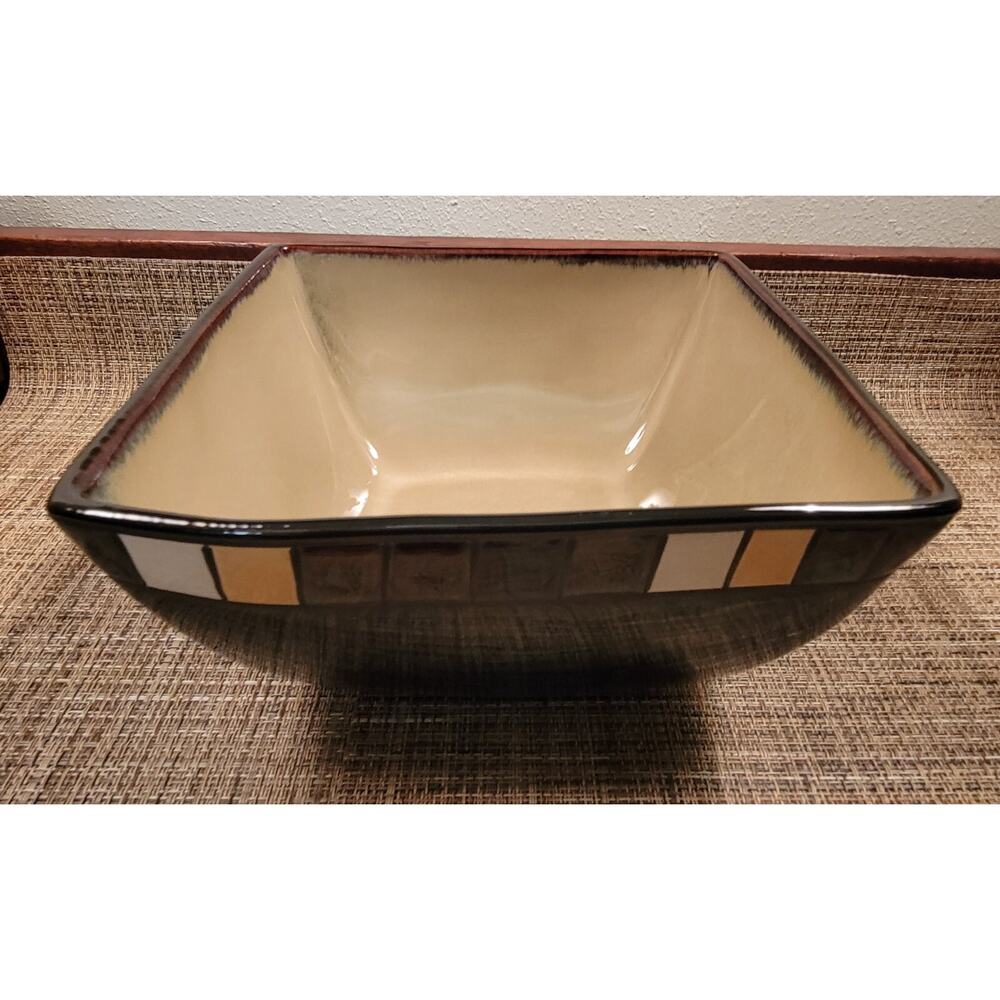 Home Trends Retired 8" Square Decorative Serving Bowl Mosaic Tile Earth Tones